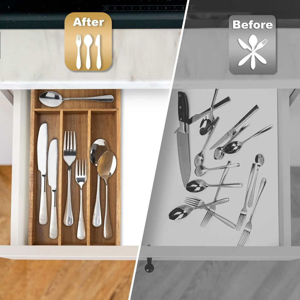 4 Slot Acacia Silverware Drawer Organizer U2505