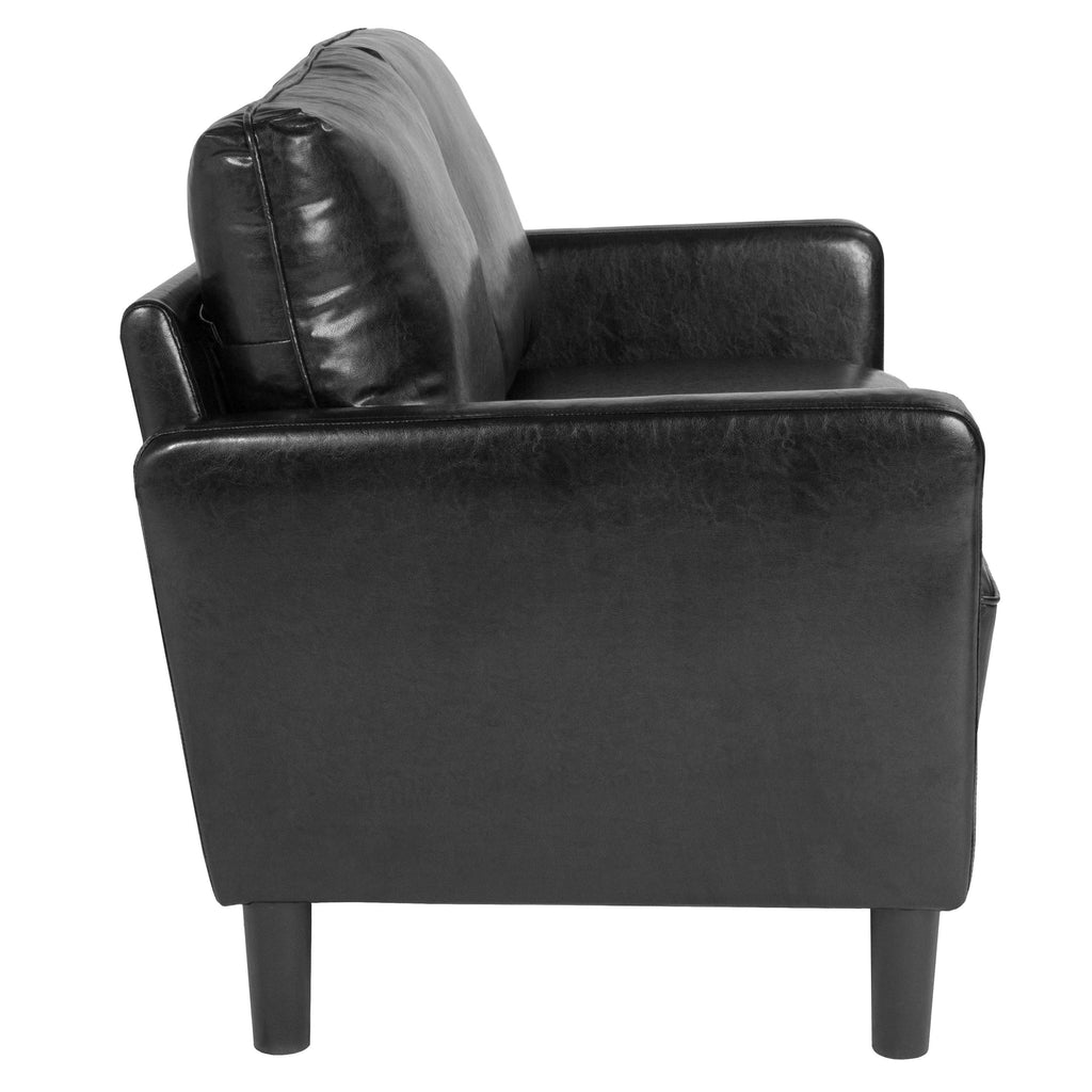 Brown Leather Straight Arm Loveseat S6862