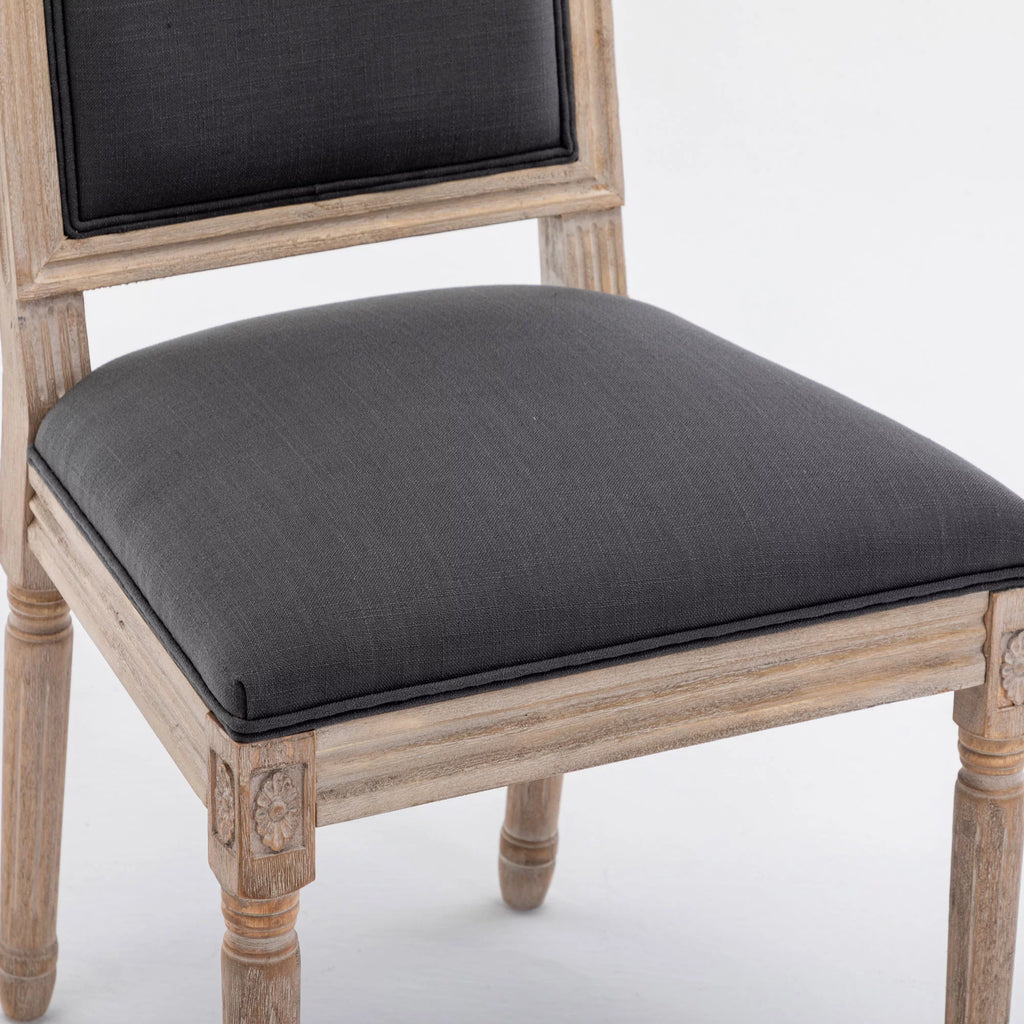Grey Linen Upholstered Dining Chair Set of 2 with Wooden Legs B331