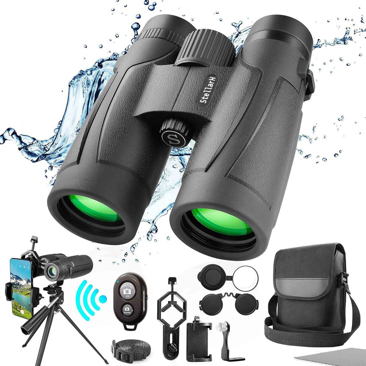 10x42 Waterproof Binoculars with Tripod and Smartphone Adapter G6203