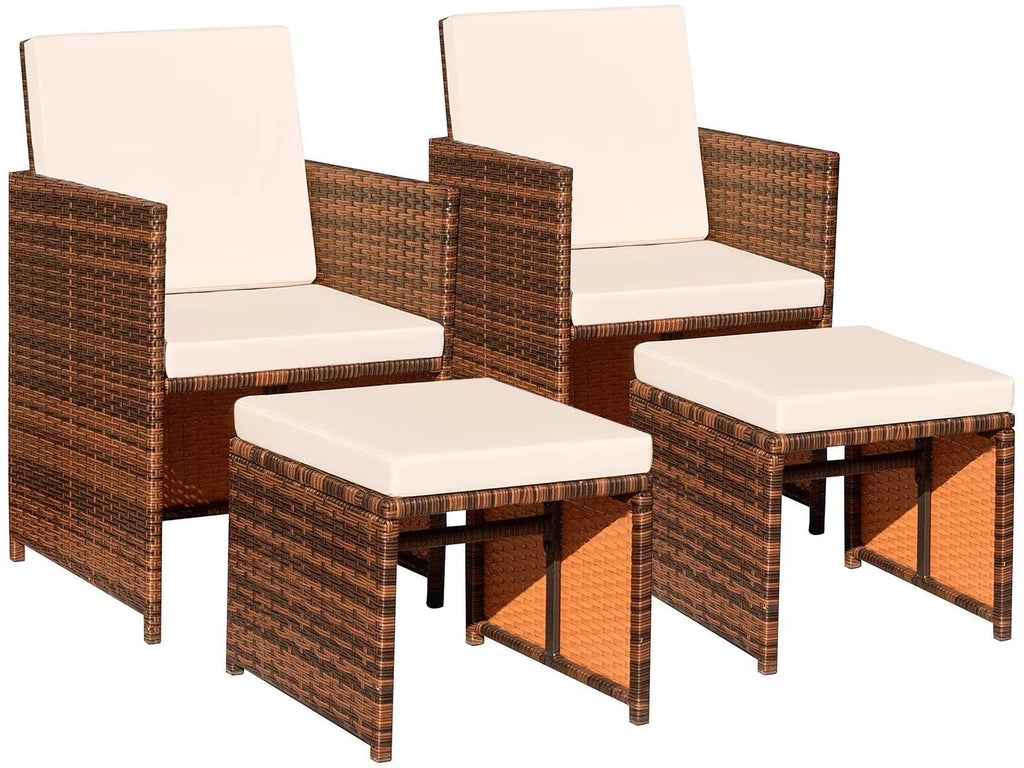 Beige 4 Piece PE Wicker Patio Furniture Set with Ottomans Z5908