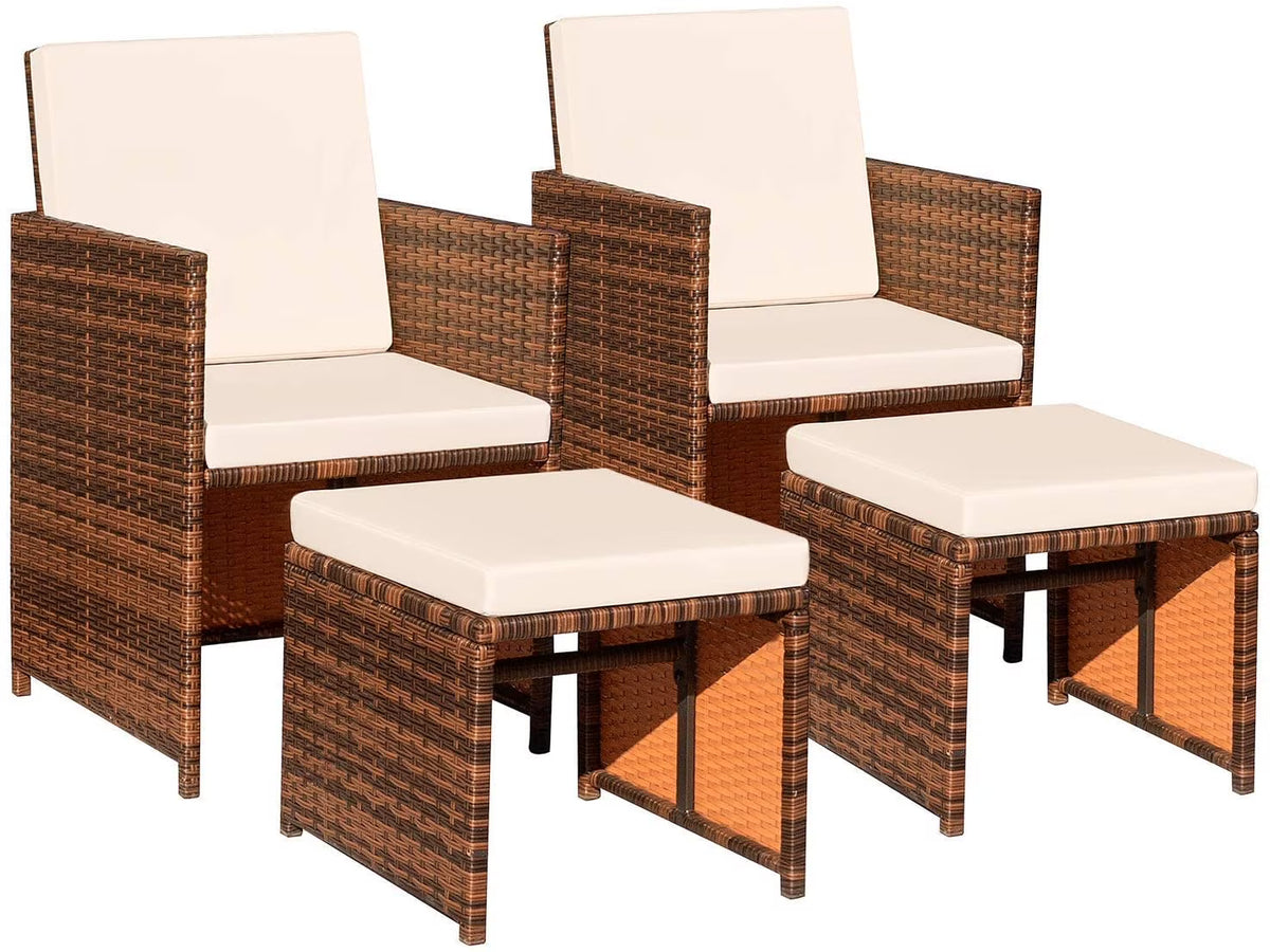 Beige 4 Piece PE Wicker Patio Furniture Set with Ottomans Z5908