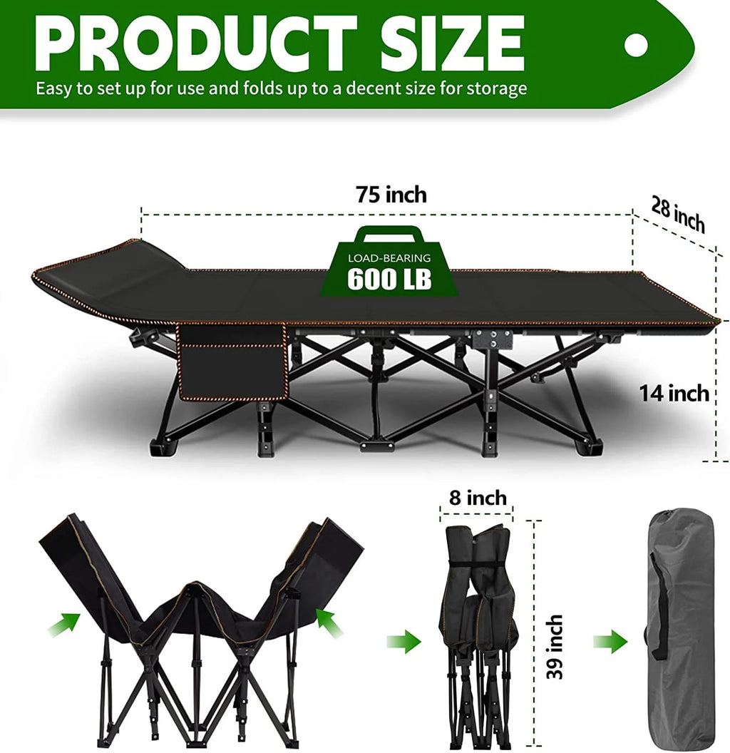 2 Pack Folding Camping Cot with Mattress and Carry Bag D850016