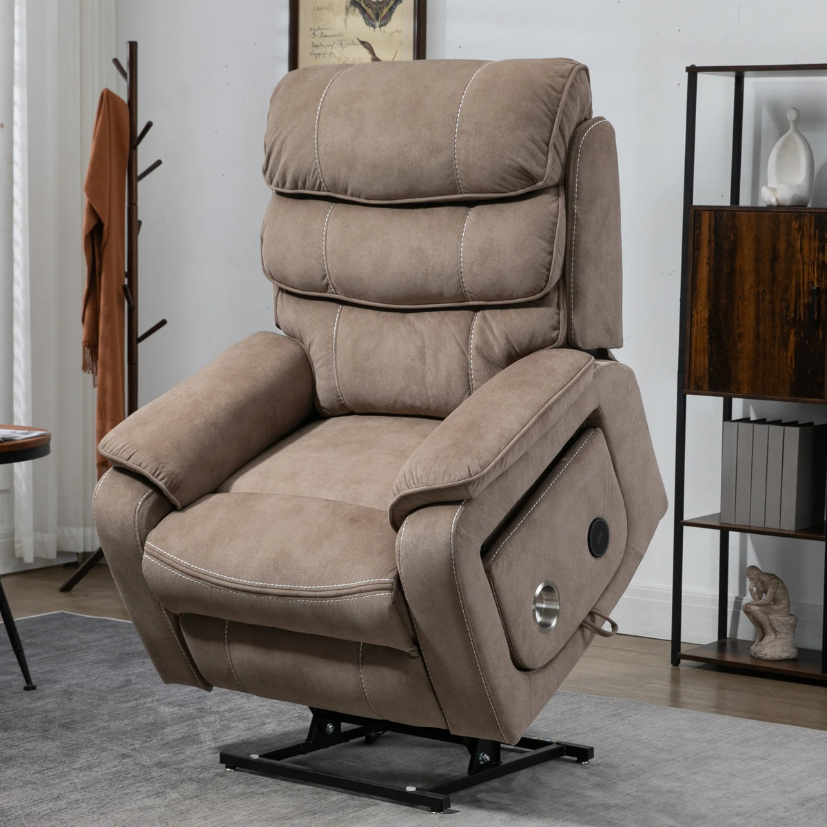 Lay Flat Recliner with Tabletop, Wireless Phone Charger, Cup Holder & Lumbar Pillow, Dual Motor Lift Chair, 400 lbs Capacity G56361