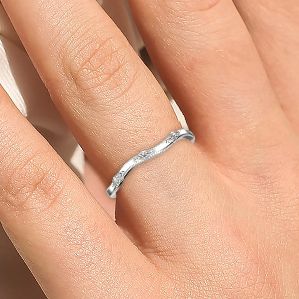 Marquise Cut Diamond Moissanite 925 Sterling Silver Wedding Band P38094