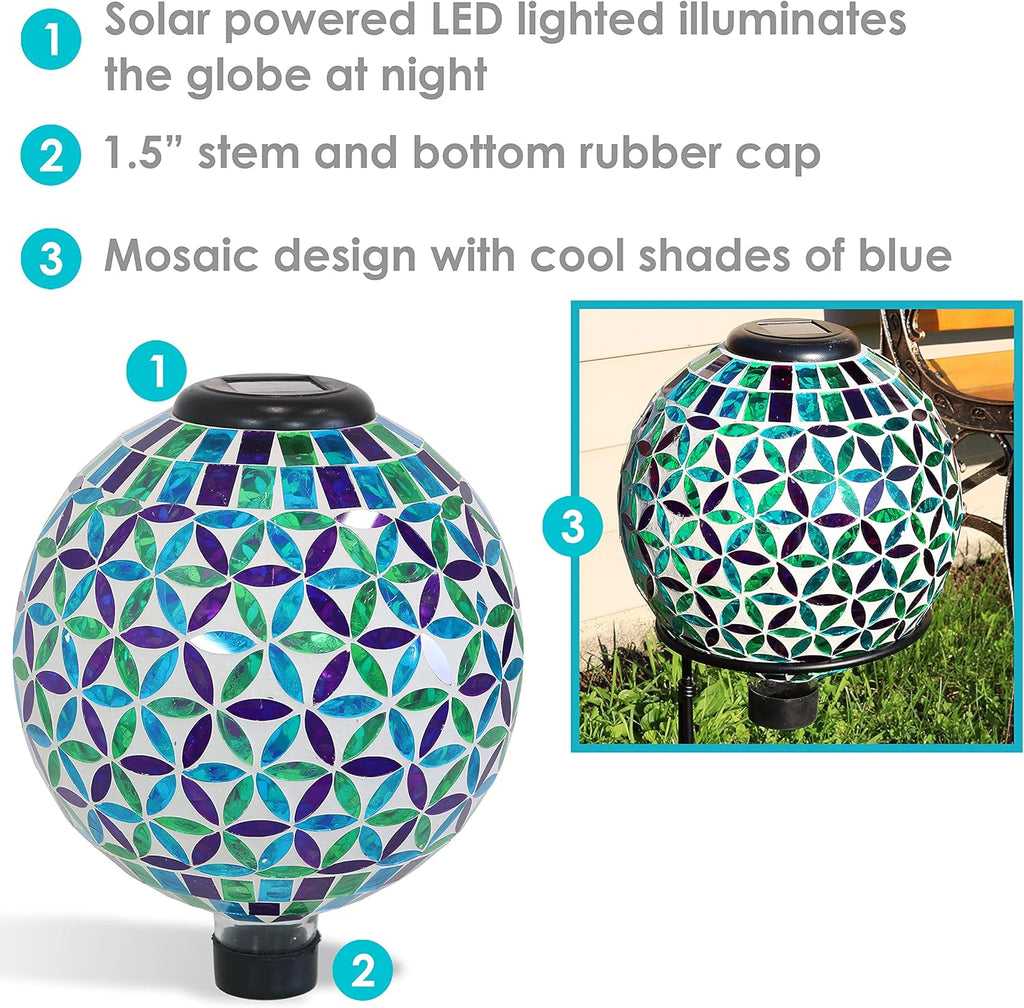 Blue 10-Inch Glass Mosaic Gazing Globe with Solar Light O94156