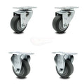 3.5 inch Thermoplastic Rubber Wheel Swivel Top Plate Caster Set with 2 Rigid O4624