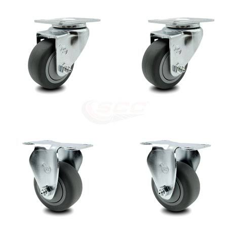 3.5 inch Thermoplastic Rubber Wheel Swivel Top Plate Caster Set with 2 Rigid O4624