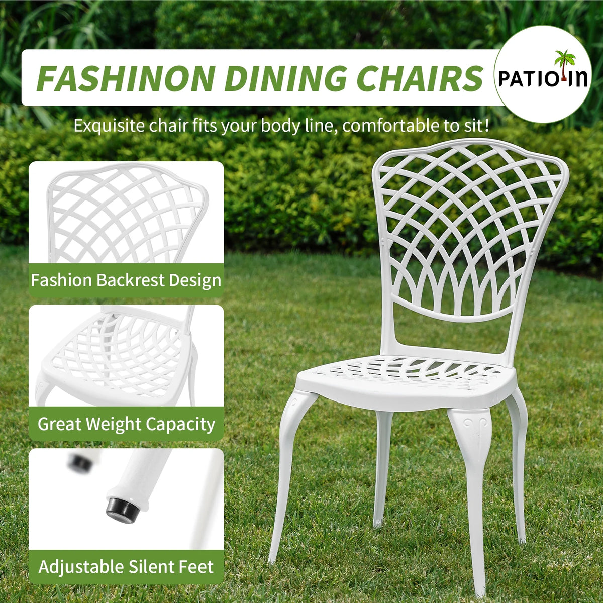 3 Piece White Patio Bistro Set with Umbrella Hole R7366