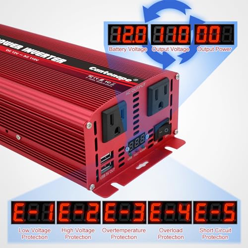 1500W DC 12V to 110V AC Power Inverter with Dual AC Outlets and Dual USB W4956