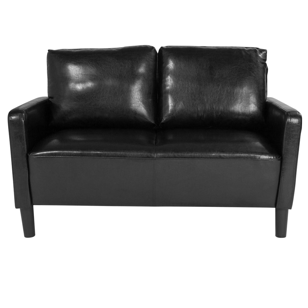 Brown Leather Straight Arm Loveseat S6862