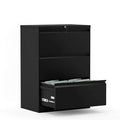 Black 3 Drawer Folding Lateral File Cabinet L955