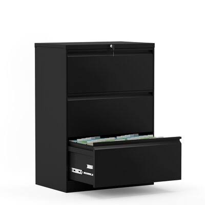 Black 3 Drawer Folding Lateral File Cabinet L955