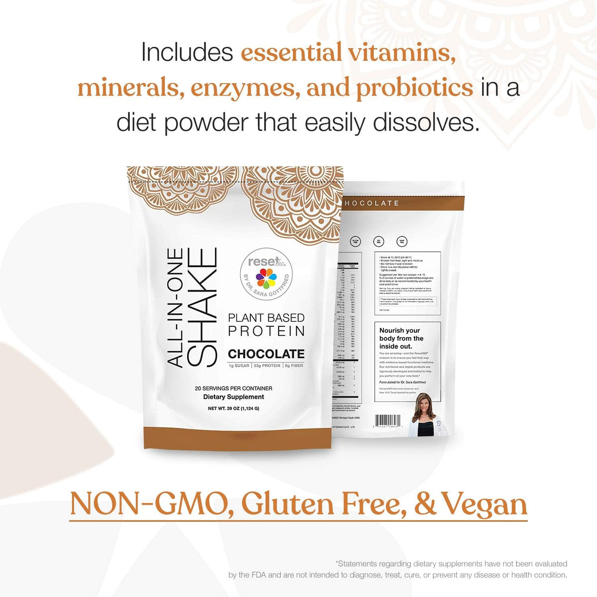 Chocolate Plant Based Protein Meal Replacement Shake, 20 Servings, 33.3oz, Pack of 2 A391481