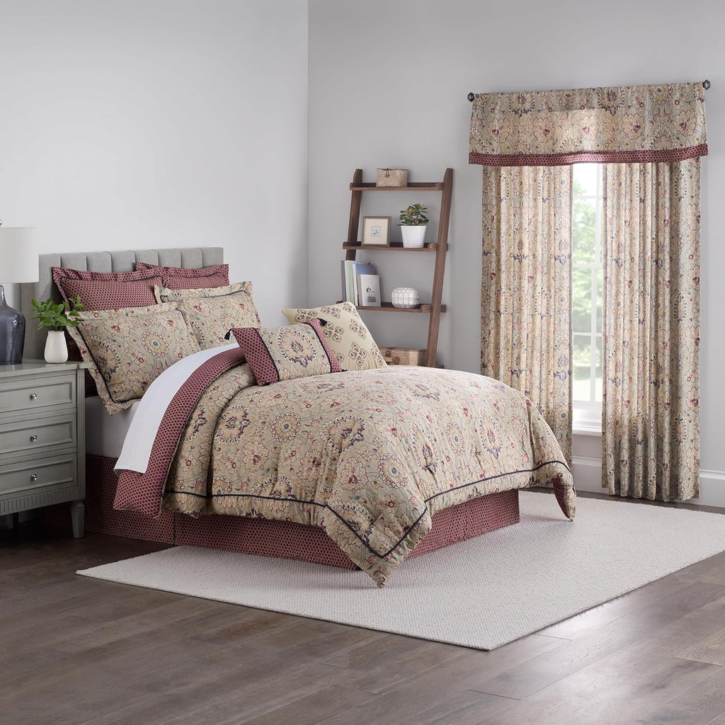 Beige & Maroon 4 Piece Cotton Comforter Set, Queen B29537