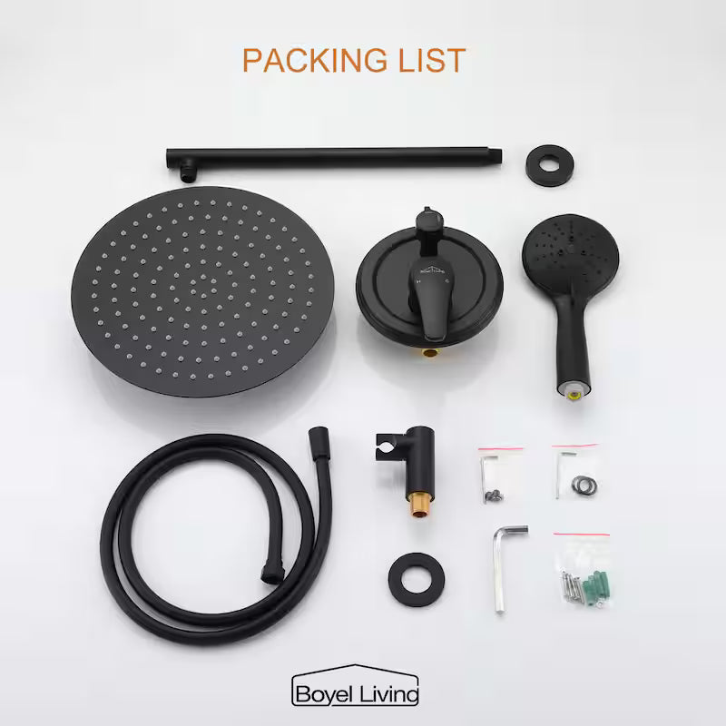 12 in. Wall Mount Dual Shower Heads with Valve in Matte Black G238