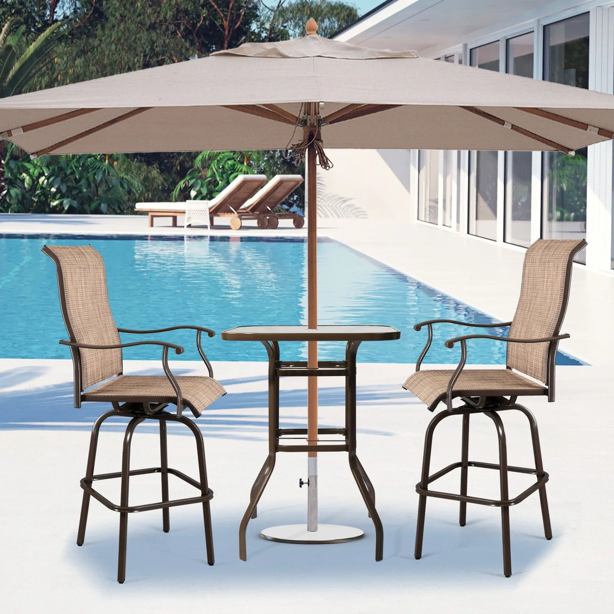 31 Inch Square Outdoor Bar Height Bistro Table with Tempered Glass Tabletop A96883