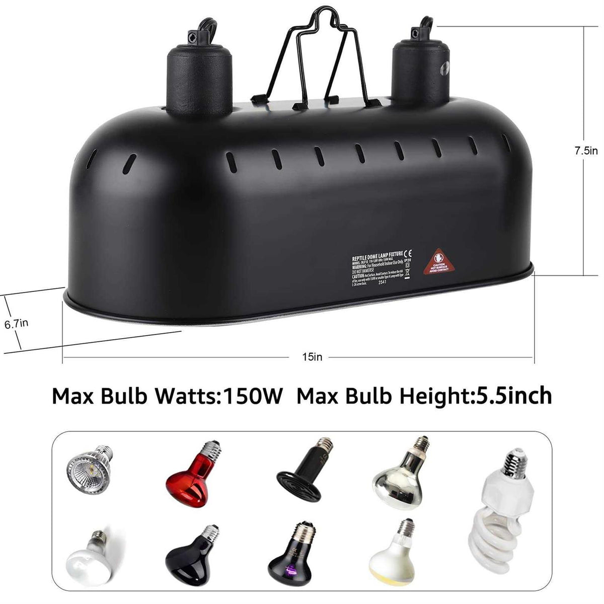 15inch Dual Reptile Light Fixture Max 150W E9354