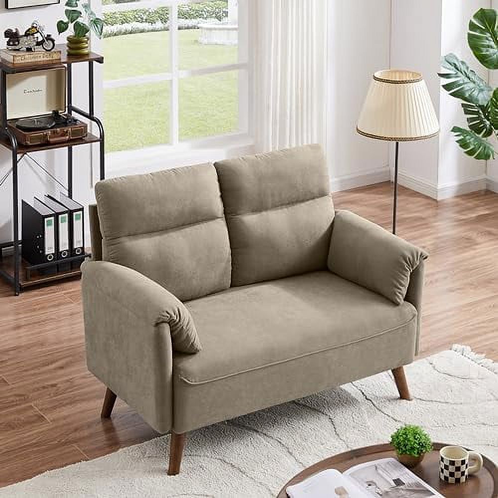 50.6" Small Loveseat Sofa with Back Cushions and Wood Legs R59760