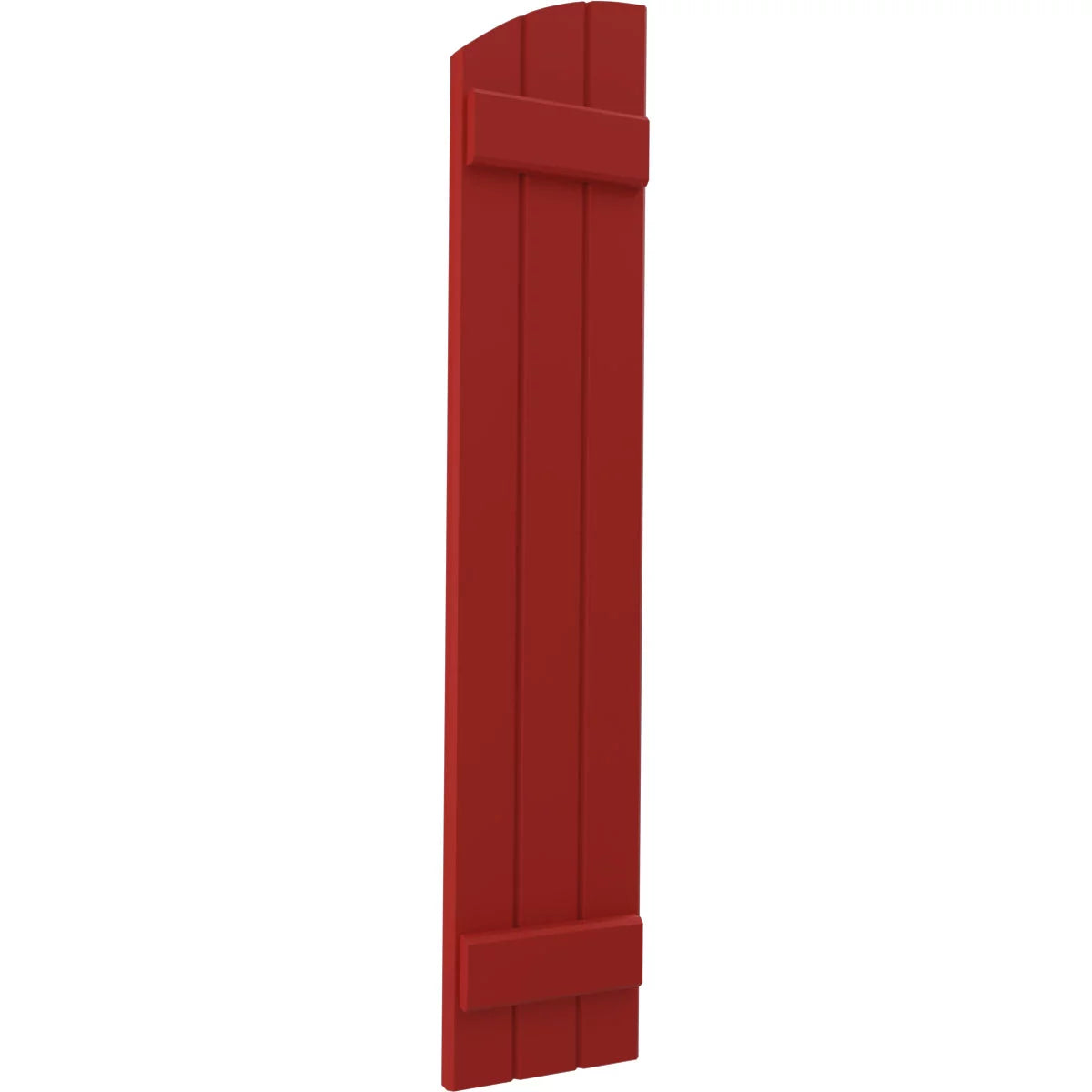 Real Wood Joined Board-n-Batten Shutters with Elliptical Top, Fire Red P360