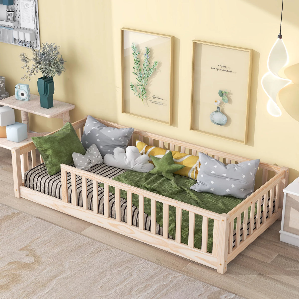 Twin Size Floor Bed with Safety Guardrails V1151