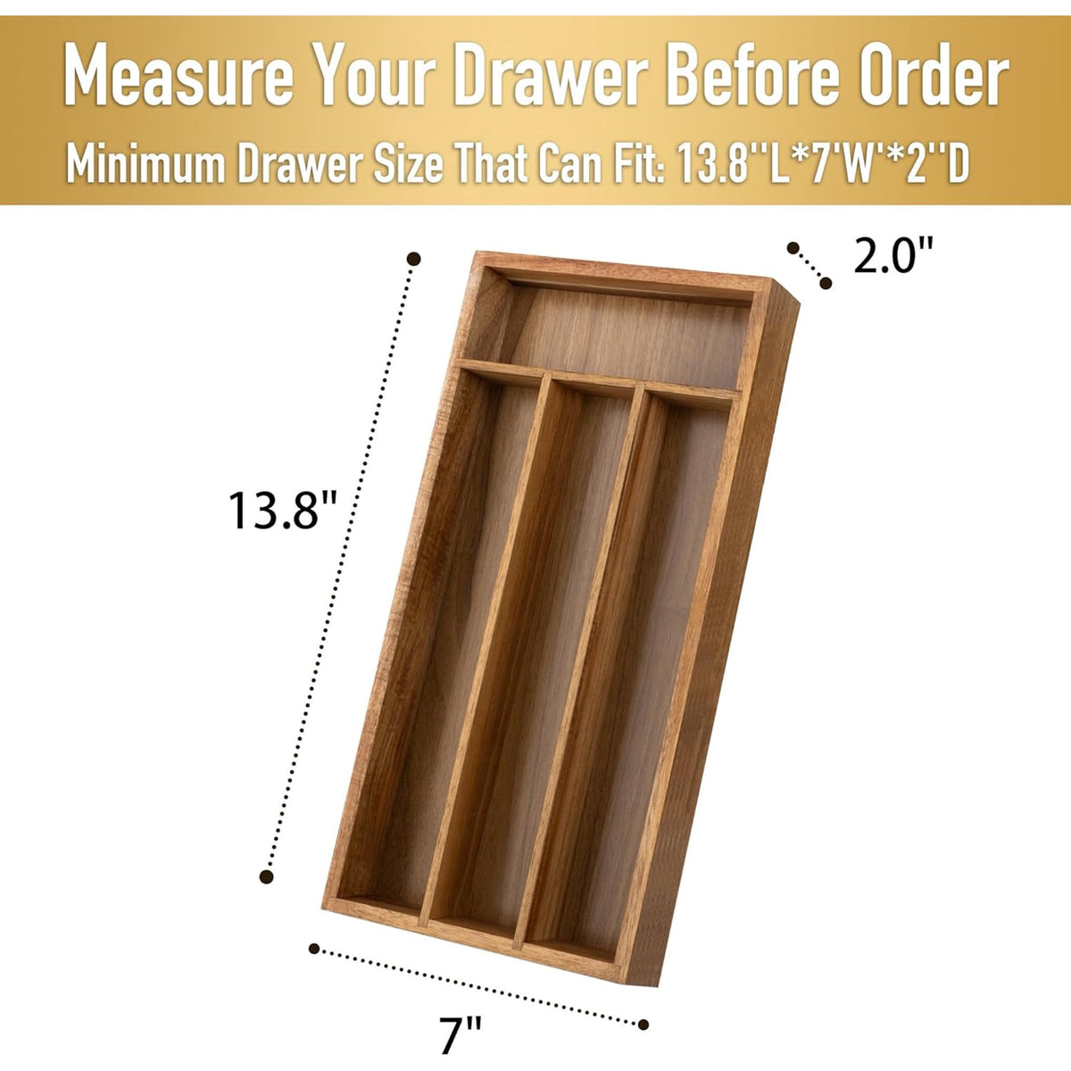 4 Slot Acacia Silverware Drawer Organizer U2505
