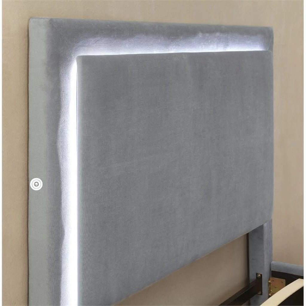 Gray California King Fabric Bed with LED Lights M403410