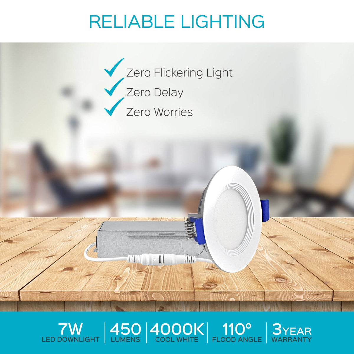 3 inch Ultra Thin LED Recessed Light with Junction Box, 7W, 5000K Dimmable, 450 Lumens A620180