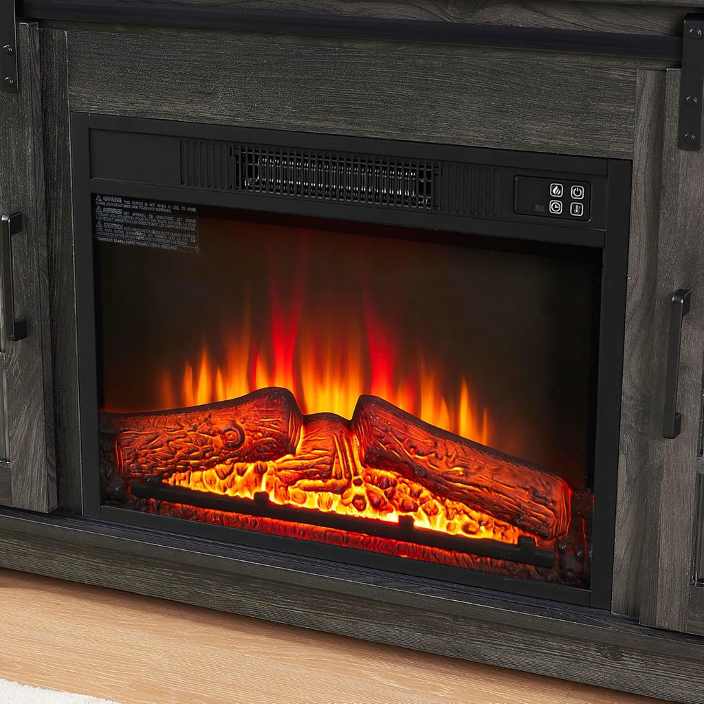 Charcoal Grey Fireplace TV Stand with Storage Drawers and Sliding Door A377293