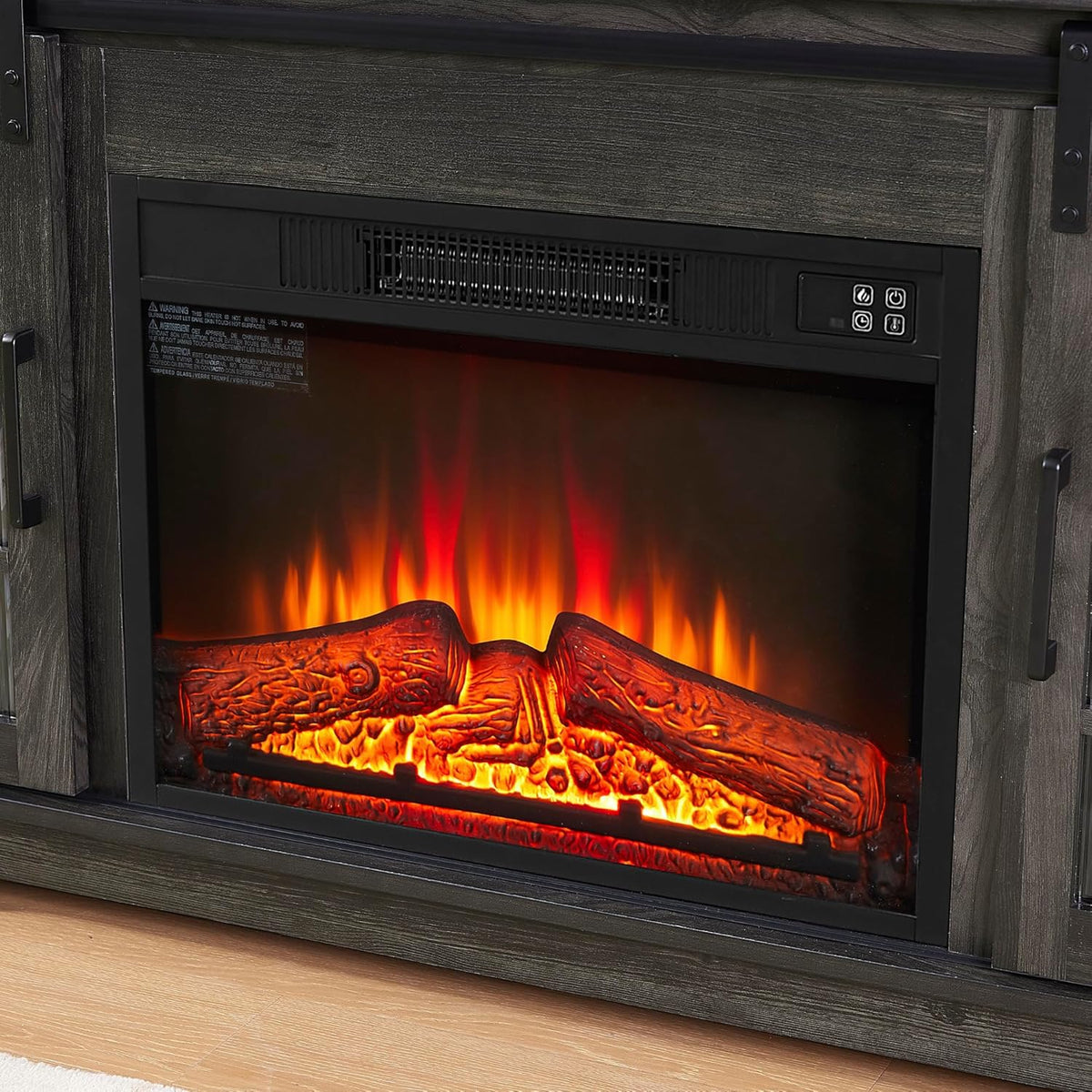 Charcoal Grey Fireplace TV Stand with Storage Drawers and Sliding Door A377293