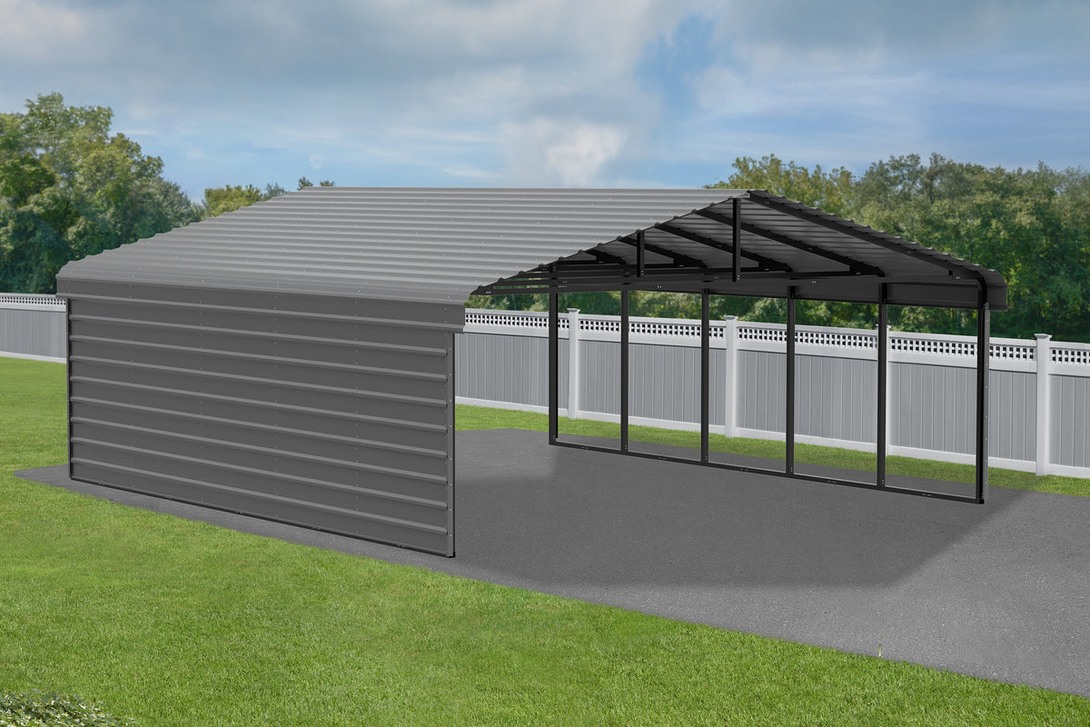 Galvanized Steel Carport Kit, 20' x 24' x 9', Charcoal F104