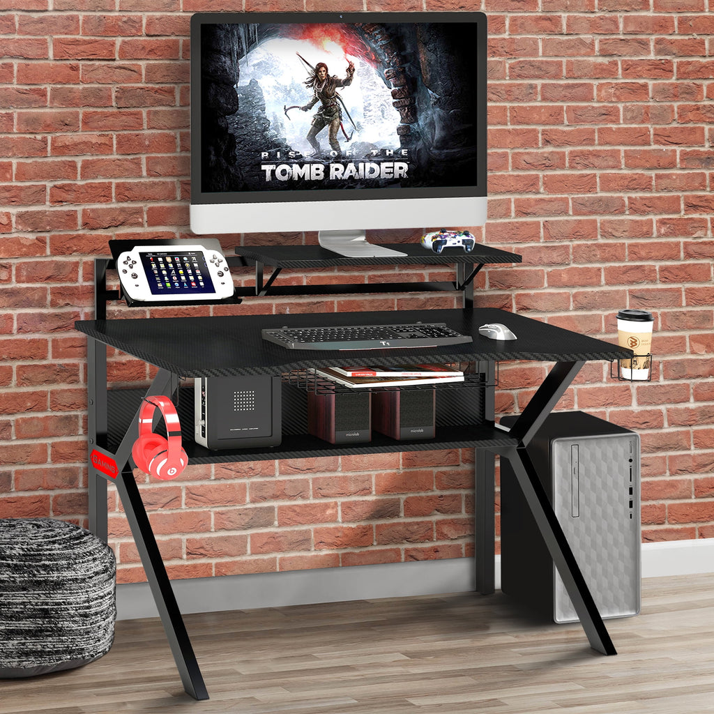 PVC Coated Ergonomic Metal Frame Gaming Desk with K Shape Legs, Black F5820