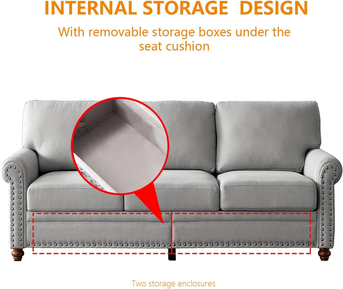 Grey 3 Pcs Sofa Set with Storage X5378