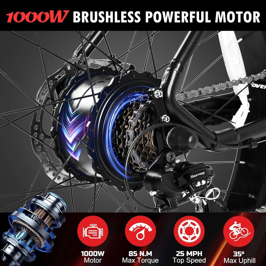 26" x 4.0 Fat Tire 1000W Electric Mountain Bicycle I4486