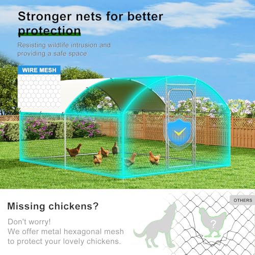 Large Metal Chicken Coop Walk-in Poultry Cage Chicken Run Pen Duck House with Waterproof and Anti-Ultraviolet Cover Spire Roof (10' W x 13.2' L x 6.4' H) S503631