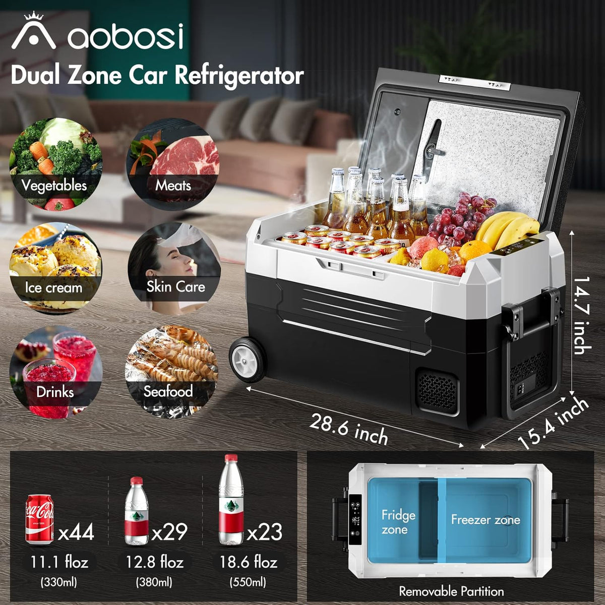 Portable Car Refrigerator 37 Quart Dual Zone Compressor Cooler B36565
