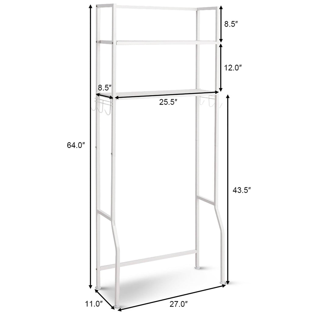 Over-the-Toilet Storage Bathroom Shelf with 2 Tier Rack - Oak Finish - White J979