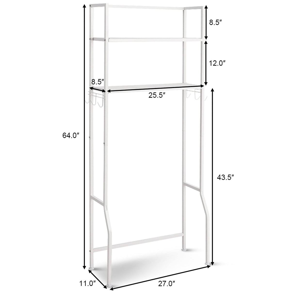 Over-the-Toilet Storage Bathroom Shelf with 2 Tier Rack - Oak Finish - White J979