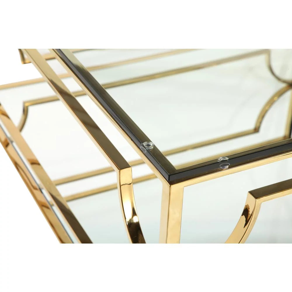 Square Metal and Glass Coffee Table in Polish Gold T123