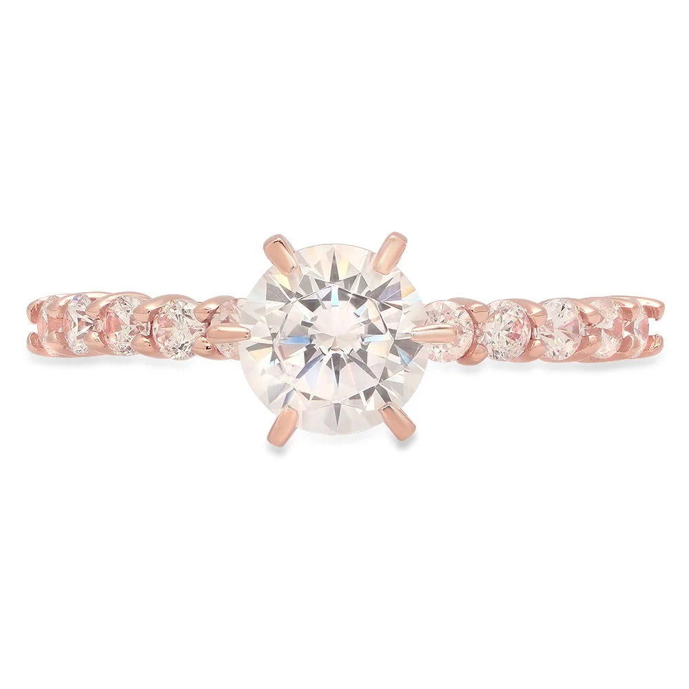 1.05 ct Round Cut Clear Simulated Diamond 18k Pink Rose Gold Engagement Ring Size 3.5 G989