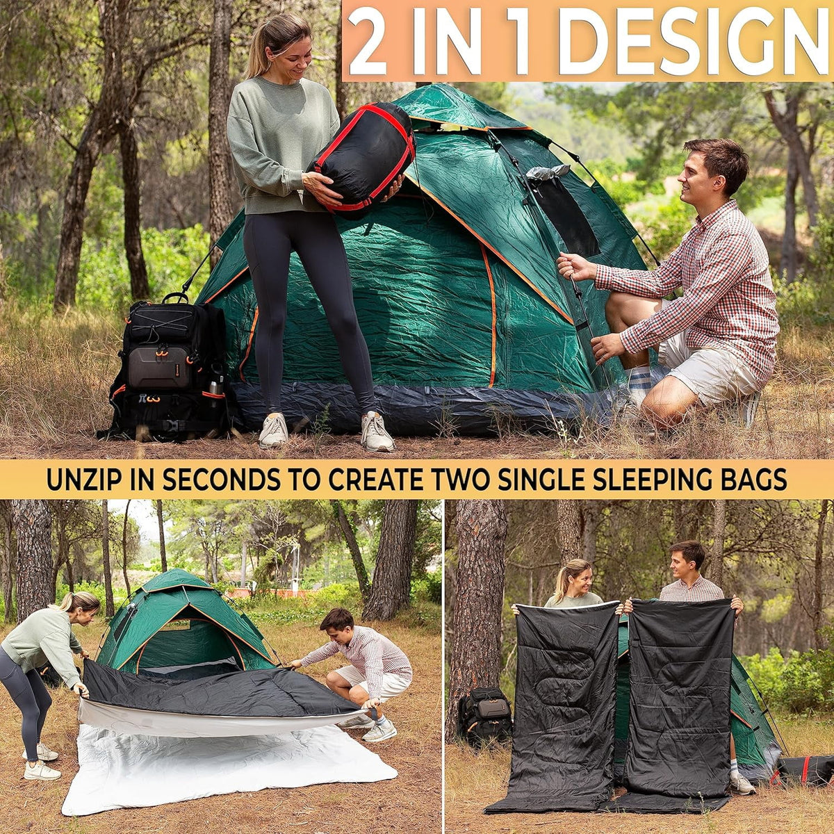 2 Pack Double Camping Sleeping Bag with Pillows J380467