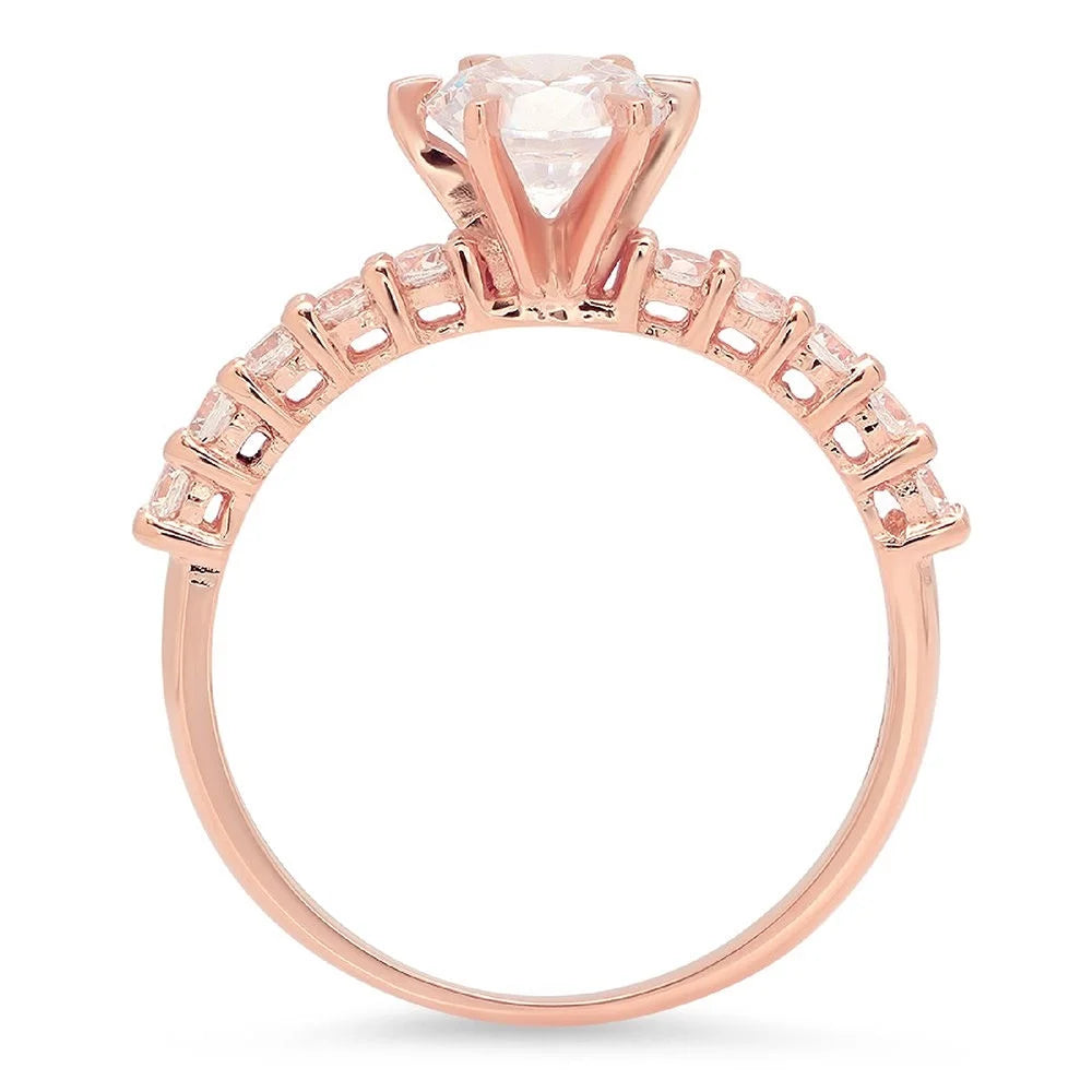 1.05 ct Round Cut Clear Simulated Diamond 18k Pink Rose Gold Engagement Ring Size 3.5 G989