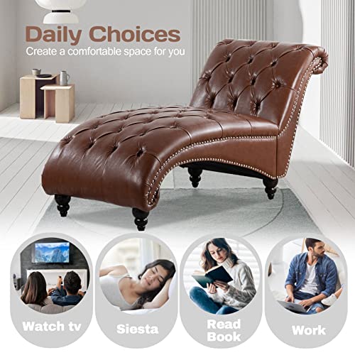 Brown Leather Lounge Chair with Nailhead Trim I716989