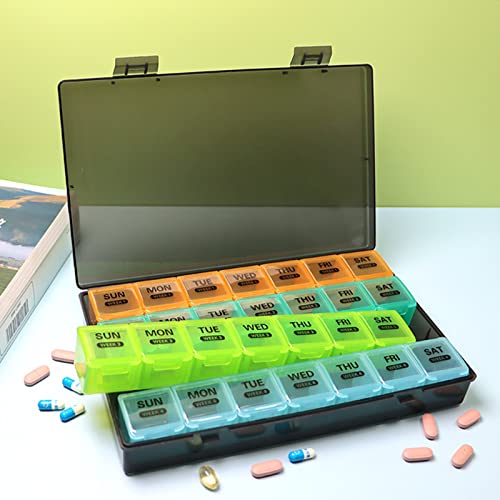 Monthly Pill Organizer 1 Time a Day with DustProof Case, Extra Large 4 Weeks Pill Box, 28 Days Pill Container, Weekly Vitamin Case, Daily Medicine Organizer X4657