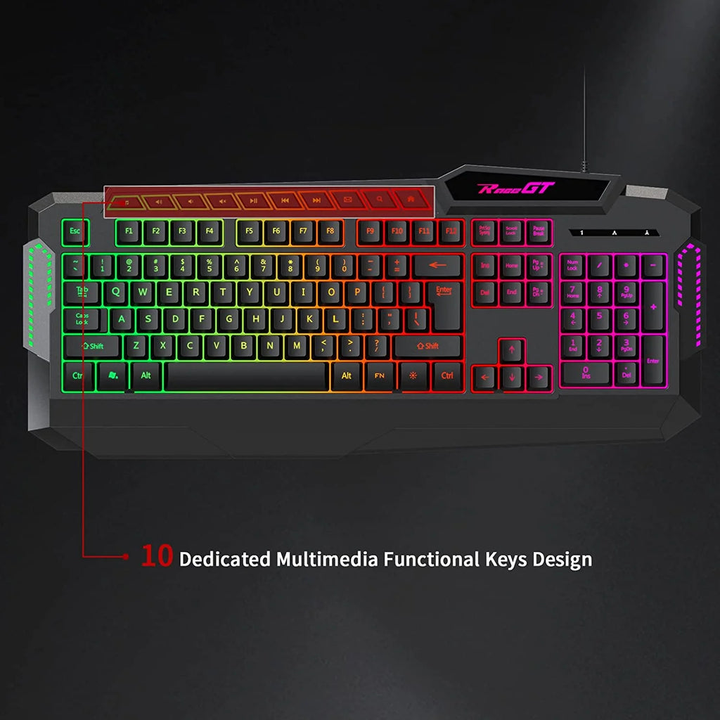 114 Keys Full Size Wired Rainbow LED Backlit Quiet Computer Keyboard with Wrist Rest Z746276
