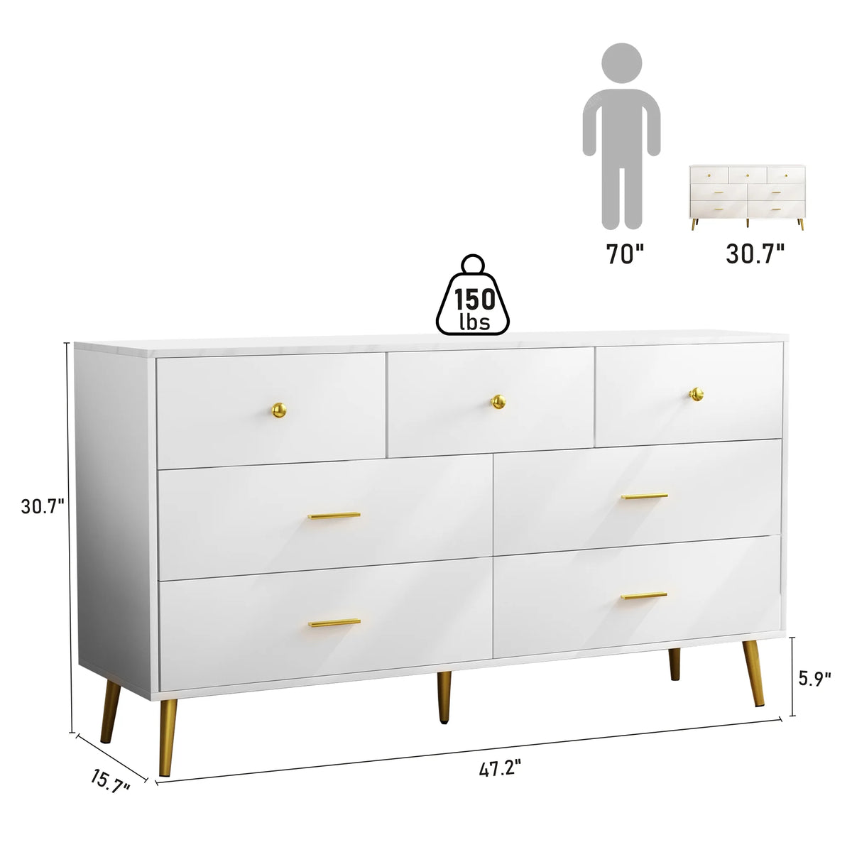 White 6 Drawer Wood Dresser J673