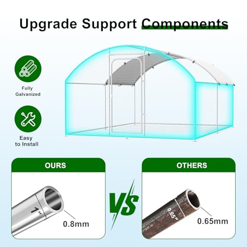 Large Metal Chicken Coop Walk-in Poultry Cage Chicken Run Pen Duck House with Waterproof and Anti-Ultraviolet Cover Spire Roof (10' W x 13.2' L x 6.4' H) S503631