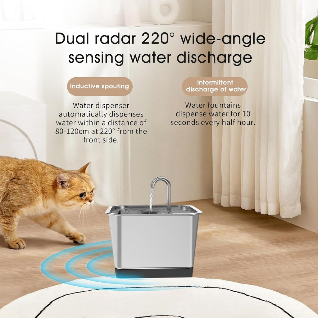 3.5L Stainless Steel Cat Water Fountain with Motion Sensor N7310