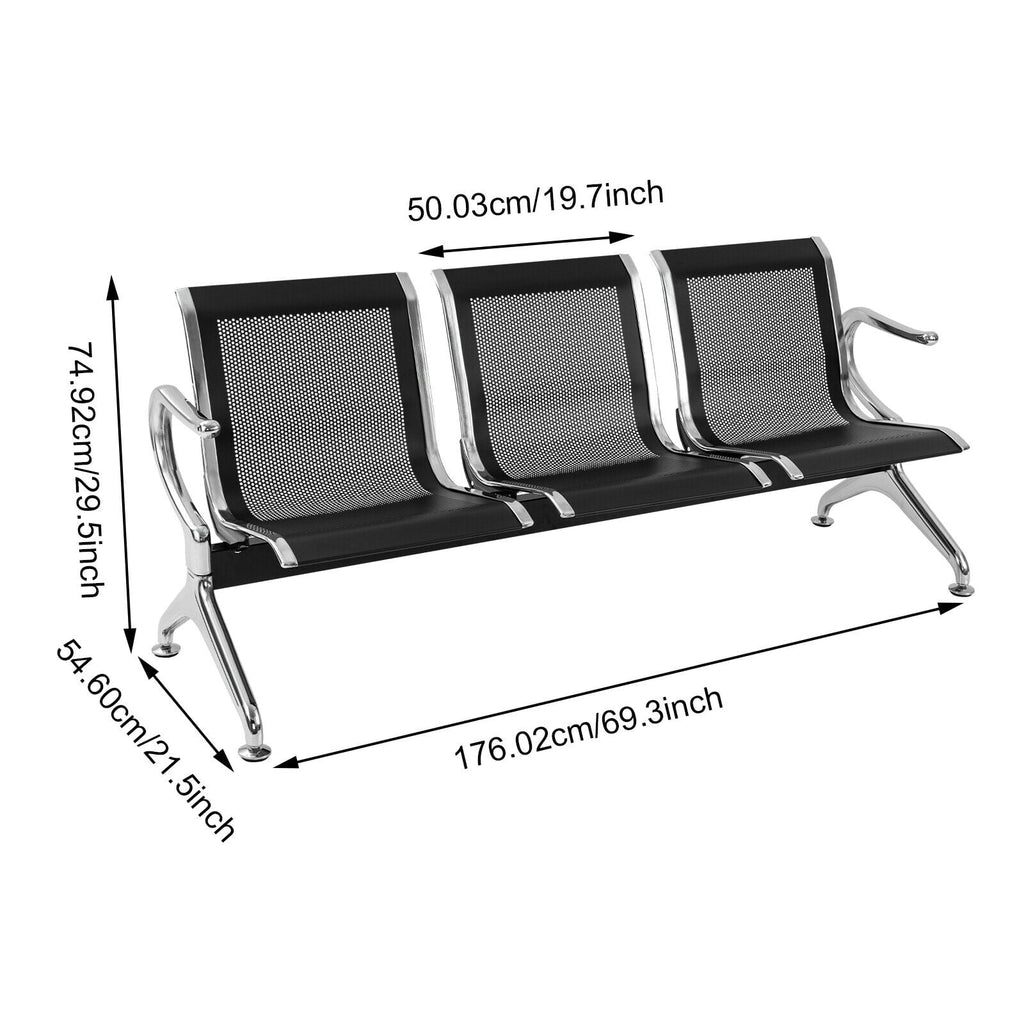 Black 3-Seat Waiting Room Chair with Arms T2601