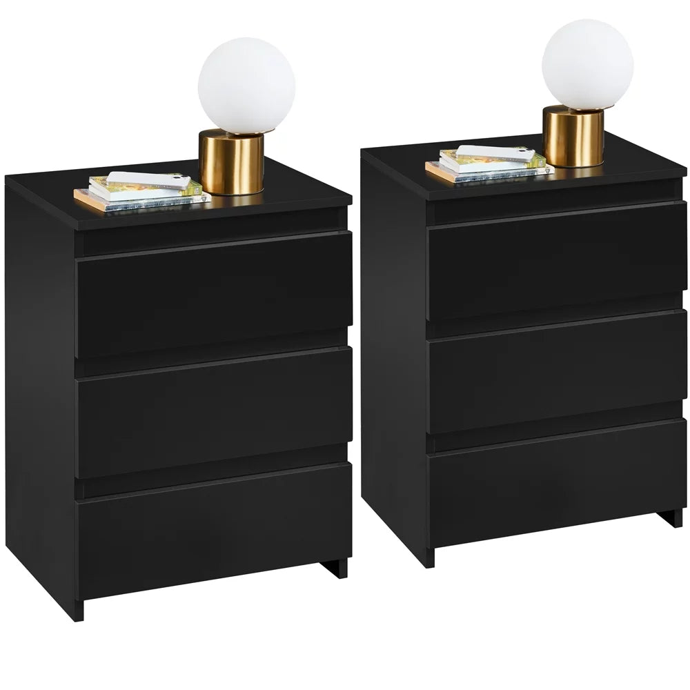 Black 3 Drawer Wooden Nightstand Set of 2 K12172
